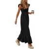 image:imagePRETTYGARDEN Womens 2026 Summer Casual Maxi Dresses Cap Sleeve V Neck Smocked Long Pockets Party Sundress Vacation OutfitsBlack
