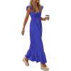 image:imagePRETTYGARDEN Womens 2026 Summer Casual Maxi Dresses Cap Sleeve V Neck Smocked Long Pockets Party Sundress Vacation OutfitsBlue