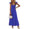 image:imagePRETTYGARDEN Womens 2026 Summer Casual Maxi Dresses Cap Sleeve V Neck Smocked Long Pockets Party Sundress Vacation OutfitsBlue