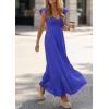 image:imagePRETTYGARDEN Womens 2026 Summer Casual Maxi Dresses Cap Sleeve V Neck Smocked Long Pockets Party Sundress Vacation OutfitsBlue