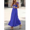 image:imagePRETTYGARDEN Womens 2026 Summer Casual Maxi Dresses Cap Sleeve V Neck Smocked Long Pockets Party Sundress Vacation OutfitsBlue