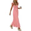 image:imagePRETTYGARDEN Womens 2026 Summer Casual Maxi Dresses Cap Sleeve V Neck Smocked Long Pockets Party Sundress Vacation OutfitsPink