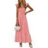 image:imagePRETTYGARDEN Womens 2026 Summer Casual Maxi Dresses Cap Sleeve V Neck Smocked Long Pockets Party Sundress Vacation OutfitsPink