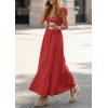 image:imagePRETTYGARDEN Womens 2026 Summer Casual Maxi Dresses Cap Sleeve V Neck Smocked Long Pockets Party Sundress Vacation OutfitsRed
