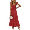 image:imagePRETTYGARDEN Womens 2026 Summer Casual Maxi Dresses Cap Sleeve V Neck Smocked Long Pockets Party Sundress Vacation OutfitsRed