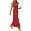 image:imagePRETTYGARDEN Womens 2026 Summer Casual Maxi Dresses Cap Sleeve V Neck Smocked Long Pockets Party Sundress Vacation OutfitsRed