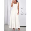 image:imagePRETTYGARDEN Womens Summer Dresses 2026 Sleeveless Elegant Square Neck Aline Swing Maxi Beach Wedding Guest Dress PocketsWhite