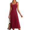 image:imagePRETTYGARDEN Spring Dresses for Women 2026 Summer Casual Sleeveless Square Neck A Line Knit Pleated Midi Cocktail Party DressBurgundy