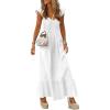 image:imagePRETTYGARDEN Womens 2026 Summer Casual Maxi Dresses Cap Sleeve V Neck Smocked Long Pockets Party Sundress Vacation OutfitsWhite