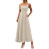 image:imagePRETTYGARDEN Womens Summer Dresses 2026 Sleeveless Elegant Square Neck Aline Swing Maxi Beach Wedding Guest Dress PocketsBeige
