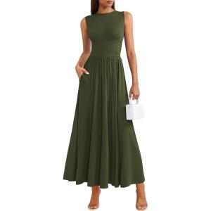 image:imagePRETTYGARDEN Summer Maxi Dresses for Women 2026 Sleeveless A Line Flowy Long Casual Sundress Wedding Guest Fashion ClothingArmy Green