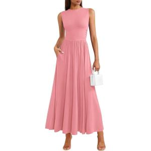 image:imagePRETTYGARDEN Summer Maxi Dresses for Women 2026 Sleeveless A Line Flowy Long Casual Sundress Wedding Guest Fashion ClothingPink