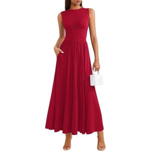 image:imagePRETTYGARDEN Summer Maxi Dresses for Women 2026 Sleeveless A Line Flowy Long Casual Sundress Wedding Guest Fashion ClothingRed