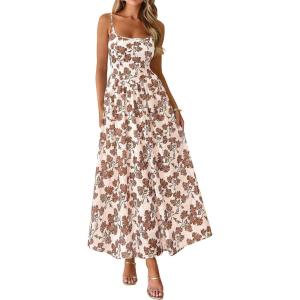 image:imagePRETTYGARDEN Womens 2026 Spring Boho Maxi Dress Eyelet Floral Long Flowy Sundresses Summer Beach Vacation ClothesFloral Apricot Brown