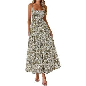 image:imagePRETTYGARDEN Womens 2026 Spring Boho Maxi Dress Eyelet Floral Long Flowy Sundresses Summer Beach Vacation ClothesFloral Army Green