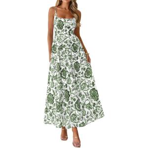 image:imagePRETTYGARDEN Womens 2026 Spring Boho Maxi Dress Eyelet Floral Long Flowy Sundresses Summer Beach Vacation ClothesFloral White Army Green