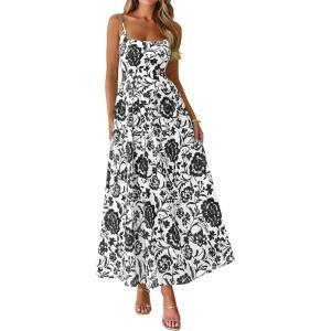 image:imagePRETTYGARDEN Womens 2026 Spring Boho Maxi Dress Eyelet Floral Long Flowy Sundresses Summer Beach Vacation ClothesFloral White Black
