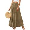 image:imagePRETTYGARDEN Boho Maxi Skirts for Women Trendy Summer 2026 Spring Long Flowy A Line Tiered Skirt Beach Vacation Clothes DressArmy Green