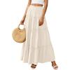image:imagePRETTYGARDEN Boho Maxi Skirts for Women Trendy Summer 2026 Spring Long Flowy A Line Tiered Skirt Beach Vacation Clothes DressBeige