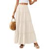 image:imagePRETTYGARDEN Boho Maxi Skirts for Women Trendy Summer 2026 Spring Long Flowy A Line Tiered Skirt Beach Vacation Clothes DressBeige