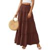 image:imagePRETTYGARDEN Boho Maxi Skirts for Women Trendy Summer 2026 Spring Long Flowy A Line Tiered Skirt Beach Vacation Clothes DressBrown