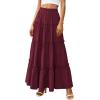 image:imagePRETTYGARDEN Boho Maxi Skirts for Women Trendy Summer 2026 Spring Long Flowy A Line Tiered Skirt Beach Vacation Clothes DressBurgundy