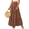 image:imagePRETTYGARDEN Boho Maxi Skirts for Women Trendy Summer 2026 Spring Long Flowy A Line Tiered Skirt Beach Vacation Clothes DressLight Brown