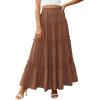 image:imagePRETTYGARDEN Boho Maxi Skirts for Women Trendy Summer 2026 Spring Long Flowy A Line Tiered Skirt Beach Vacation Clothes DressLight Brown