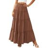 image:imagePRETTYGARDEN Boho Maxi Skirts for Women Trendy Summer 2026 Spring Long Flowy A Line Tiered Skirt Beach Vacation Clothes DressLight Brown