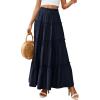 image:imagePRETTYGARDEN Boho Maxi Skirts for Women Trendy Summer 2026 Spring Long Flowy A Line Tiered Skirt Beach Vacation Clothes DressNavy Blue