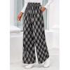 image:imagePRETTYGARDEN Casual Womens Pants 2026 Elastic Waist Palazzo Long Pajama Wide Leg Trousers Knit Fall Outfits with PocketsBig Plaid Black