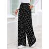 image:imagePRETTYGARDEN Casual Womens Pants 2026 Elastic Waist Palazzo Long Pajama Wide Leg Trousers Knit Fall Outfits with PocketsDot Black White