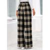 image:imagePRETTYGARDEN Casual Womens Pants 2026 Elastic Waist Palazzo Long Pajama Wide Leg Trousers Knit Fall Outfits with PocketsPlaid Beige Black