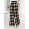 image:imagePRETTYGARDEN Casual Womens Pants 2026 Elastic Waist Palazzo Long Pajama Wide Leg Trousers Knit Fall Outfits with PocketsPlaid Beige Black