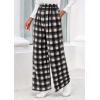 image:imagePRETTYGARDEN Casual Womens Pants 2026 Elastic Waist Palazzo Long Pajama Wide Leg Trousers Knit Fall Outfits with PocketsPlaid Black