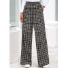 image:imagePRETTYGARDEN Casual Womens Pants 2026 Elastic Waist Palazzo Long Pajama Wide Leg Trousers Knit Fall Outfits with PocketsPlaid Black Apricot