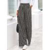 image:imagePRETTYGARDEN Casual Womens Pants 2026 Elastic Waist Palazzo Long Pajama Wide Leg Trousers Knit Fall Outfits with PocketsPlaid Black Apricot