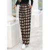 image:imagePRETTYGARDEN Casual Womens Pants 2026 Elastic Waist Palazzo Long Pajama Wide Leg Trousers Knit Fall Outfits with PocketsPlaid Brown