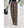 image:imagePRETTYGARDEN Casual Womens Pants 2026 Elastic Waist Palazzo Long Pajama Wide Leg Trousers Knit Fall Outfits with PocketsPlaid Brown