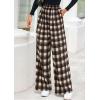 image:imagePRETTYGARDEN Casual Womens Pants 2026 Elastic Waist Palazzo Long Pajama Wide Leg Trousers Knit Fall Outfits with PocketsPlaid Brown