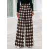 image:imagePRETTYGARDEN Casual Womens Pants 2026 Elastic Waist Palazzo Long Pajama Wide Leg Trousers Knit Fall Outfits with PocketsPlaid Brown