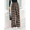 image:imagePRETTYGARDEN Casual Womens Pants 2026 Elastic Waist Palazzo Long Pajama Wide Leg Trousers Knit Fall Outfits with PocketsPlaid Brown
