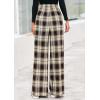 image:imagePRETTYGARDEN Casual Womens Pants 2026 Elastic Waist Palazzo Long Pajama Wide Leg Trousers Knit Fall Outfits with PocketsPlaid Brown Apricot