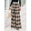 image:imagePRETTYGARDEN Casual Womens Pants 2026 Elastic Waist Palazzo Long Pajama Wide Leg Trousers Knit Fall Outfits with PocketsPlaid Brown Apricot