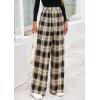 image:imagePRETTYGARDEN Casual Womens Pants 2026 Elastic Waist Palazzo Long Pajama Wide Leg Trousers Knit Fall Outfits with PocketsPlaid Brown Apricot