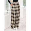 image:imagePRETTYGARDEN Casual Womens Pants 2026 Elastic Waist Palazzo Long Pajama Wide Leg Trousers Knit Fall Outfits with PocketsPlaid Brown Apricot