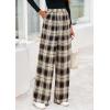 image:imagePRETTYGARDEN Casual Womens Pants 2026 Elastic Waist Palazzo Long Pajama Wide Leg Trousers Knit Fall Outfits with PocketsPlaid Brown Apricot