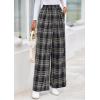 image:imagePRETTYGARDEN Casual Womens Pants 2026 Elastic Waist Palazzo Long Pajama Wide Leg Trousers Knit Fall Outfits with PocketsPlaid Navy