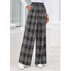 image:imagePRETTYGARDEN Casual Womens Pants 2026 Elastic Waist Palazzo Long Pajama Wide Leg Trousers Knit Fall Outfits with PocketsPlaid Navy