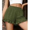 image:imagePRETTYGARDEN Shorts for Women Summer 2026 Beach Vacation Clothes Spring Elastic Waist Embroidered Ruffle Shorts with PocketsArmy Green